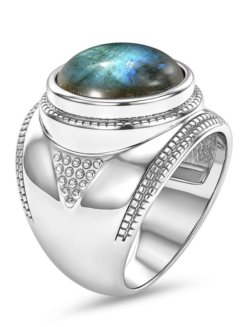 Labradorite Cabochon Statement Ring - stainless steel